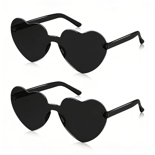 SelfTek Party Brille Herz, 10 Stück Herz Sonnenbrille Magische Farben Partybrille, Hippie Brille Herzform für Erwachsene, Rund Lustige Partybrillen für Foto Requisiten (Herz-2PCS-Schwarz)