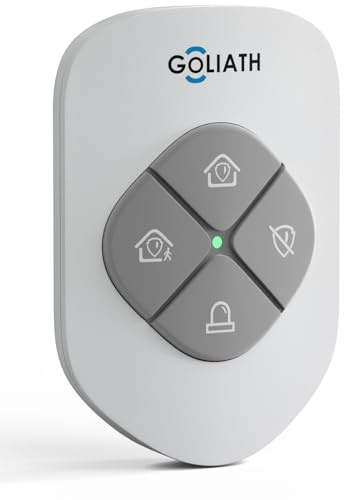 GOLIATH Basic Alarm Funk Fernbedienung, AirShield 868 MHz Funk, 4 Tasten (Scharf, Teilscharf, Unscharf, SOS), 900 m Reichweite, Frequenzsprung-Technologie, Manipulationsschutz, inkl. CR2032 Batterie