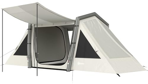 Outsunny Aufblasbares Zelt 4 Personen Schneller Aufbau Verdunkelnd Camping Zelt mit 2 Schlafzimmern Vorraum Fenster fluoreszierend Heringen Bodenplane, Wasserdicht Campingzelt Air Glamping Zelte
