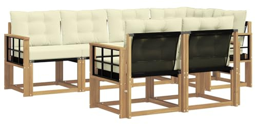 vidaXL Outdoor-Sofagarnitur mit Kissen 7 pcs Weiß und Creme, Moderner Outdoor-Sofa, strapazierfähige Gartenmöbel, Lounge für Terrasse, Komfortables Sitz-Set