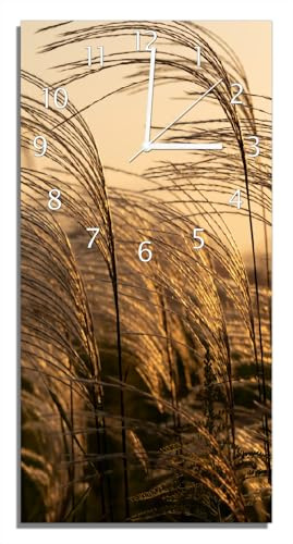 Wallario Design-Wanduhr, Acrylglasuhr Größe 30 x 60 cm, weiße Zeiger, Motiv Schilf im Wind