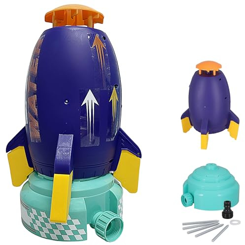Wassersprinkler Rakete | Kunststoff 24cm Mehrfarbig | Base Schlauadapter Sticker | Kinderspielzeug Wasserfontäne Sommer | Spielgerät für den Garten