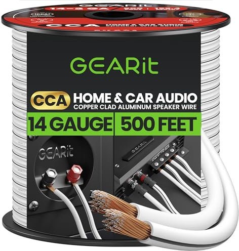 GearIT Speaker Wire Audio Cable CCA 2x2.5mm≤ (152.4 Meters - White) Copper Clad Aluminum - Great for Hi-Fi Home Theater and Car Speakers - 14 Gauge AWG, 500 Feet