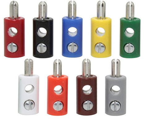 10 Stück Zwergstecker Miniatur Ø 2,6 mm mit Querloch und Schraubanschluss in Grün