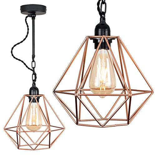 MiniSun | Industrial Steampunk Style Satin Black Wall/Ceiling Light Fitting with a Copper Metal Cage Shade | Pendant Lights, Home Décor Essential | Includes Bulb [2700K Warm White] | Mains Wired