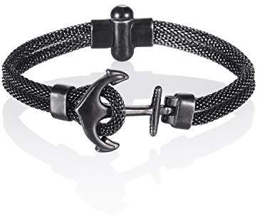 namana Edelstahl Armband mit schwarzem Anker für Männer, Netzarmband in Vintage-Schwarz mit Ankermotiv, nautischer Schmuck in Geschenkbox
