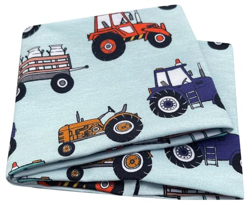 Wollhuhn ÖKO Kinder/Jungen/Mädchen Cooles Elastisches Stirnband/Haarband Bequem Zweilagig Jersey Oder Fleece Viele Motive 21215152 (Traktor Hellblau)