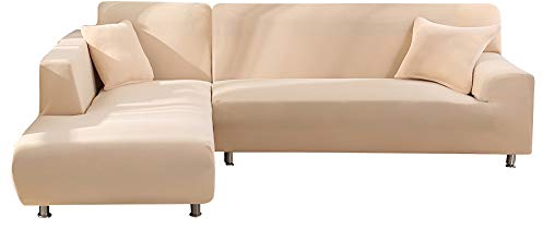 jianyana Sofabezug Ecksofa L Form Stretch Sofa Überwürfe Waschbar Sofabezug L Form Couchbezug 3 Sitzer+3 Sitzer mit Zwei Kissenbezüge