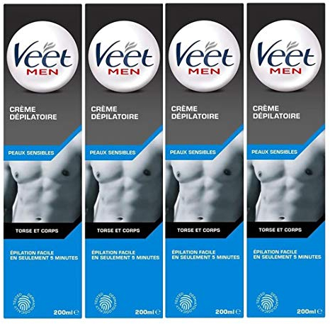 VEET Veet Men Enthaarungscreme, für empfindliche Haut, Tube mit 200 ml, 4 Stück