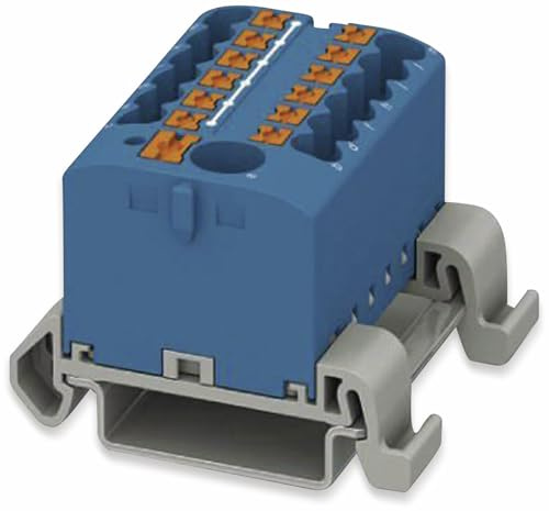 Phoenix Contact PTFIX 6/12X2,5-NS35A BU Verteilerblock, Block mit waagerechter Ausrichtung /integrierter Einspeisung, 690 V, 24 A, Anzahl der Anschlüsse 13, Querschnitt 0,14 mm²-4 mm², Blau, 8 Stück