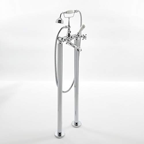 Milano Elizabeth Freestanding Bath Shower Mixer Tap Crosshead Handles - Chrome White