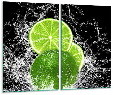 QTA | Herdabdeckplatten 2x30x52 cm Ceranfeld 2-Teilig Universal Elektroherd Induktion für Kochplatten Herdschutz Deko Schneidebrett Sicherheitsglas Spritzschutz Glas Grün Zitrone
