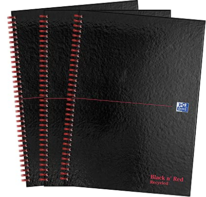 Oxford Black n' Red Quaderno A4 con copertina rigida e rilegatura a spirale, a righe, 140 pagine, confezione da 3
