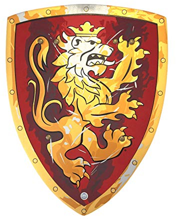 Liontouch - Edles Ritterschild, Rot/Mittel - Kinder von 3-8 Jahren | 39 x 30 cm | Mittelalterliches Schaumstoffspielzeug mit goldenem Löwenmotiv | Waffen & Zubehör für Ritterspiele & Verkleidung