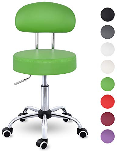 TRESKO® Rollhocker mit Lehne Grün | Arbeitshocker höhenverstellbar 47-60 cm | Drehhocker mit Rollen | Bürostuhl Hocker Drehstuhl Kosmetikhocker