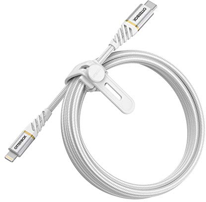 Otterbox Cable Reforzado Premium de Nylon USB-C a Lightning, Certificado MFi, Cable Carga Rápida para iPhone e iPad, Ultra Resistente, testeado para doblados y torsiones, 2M, Blanco