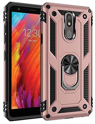 nh Custodia LG K10 2018/X415, Cover 360° Girevole Ring Armor Bumper TPU Case Magnetica Supporto Smartphone Silicone Custodie con Pellicola Protettiva per LG K10 2018/X415,Oro Rosa