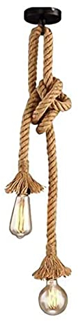 Vecys Vintage Loft Chandelier - Hemp Rope and Bamboo Pendant Lamp, 80CM