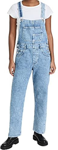 Free People Women's Ziggy Denim Overalls, Powder Blue, L