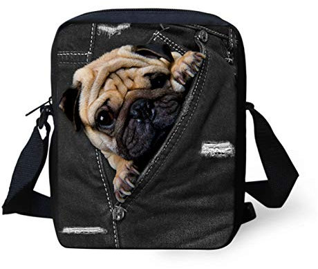 Belidome Kleine Umhängetasche für Damen und Kinder, niedliches Tiermotiv, Mops 3, Einheitsgröße