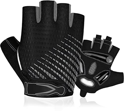 BTNEEU Gants Cyclisme Demi-Doigts Gants de Vélo Gel Anti-Choc Anti-Dérapage, Respirant Gant Demi Doigt Homme, Gants de VTT Été de Fitness Sport Escalade pour Homme et Femme (Gris, m)