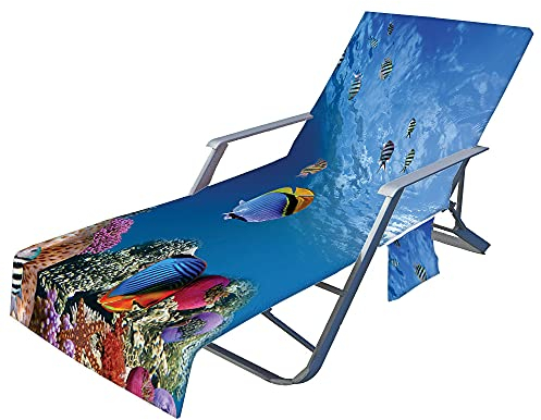 FANSU Ozean Schonbezug für Gartenliege Frottee Liegenauflage Garten Sonnenliege Handtuch mit 2 Taschen Stuhl Strandtuch für Schwimmbäder Strände Gartenhotels (Tropischer Fisch,75x210cm)