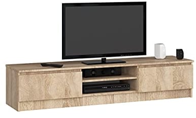 AKORD | Mobile per TV in Legno K 140 | Mobiletto Porta Televisione Soggiorno | Un ripiano Aperto | 2 Ripiani con Ante a Battente a Sinistra e a Destra | 33x160x40 cm | Peso 30 kg | Rovere di Sonoma