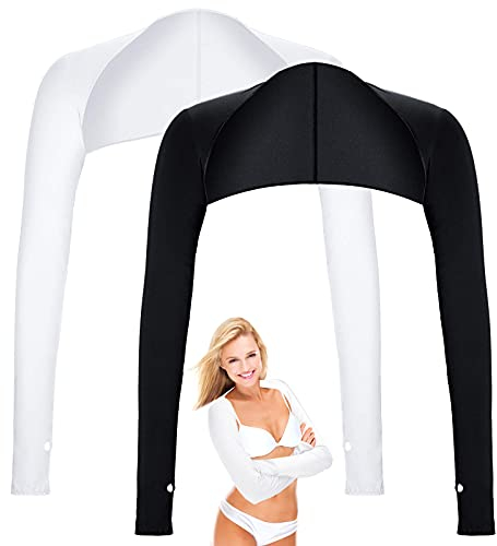ASTER 2 Stück UV Schutz Bolero Schal Arm Armmanschette Kühlschal Armmanschettes Fingerlöcher Sonnencreme Cooler Shrug Armmanschette Schwarz Weiß