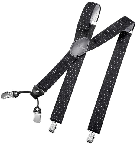 DonDon Hosenträger Herren extra stark gepunktet schwarz weiß 3,5 cm Hosenträger Herren breit in Y-Form lang - Starke Clips passend für Anzug Jeans Chinos Vintage Rockabilly Suspenders