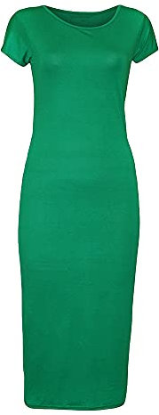 STAR FASHION Womens Cap Sleeve Bodycon Midi Dress Ladies Wiggle Pencil Round Neck Long Stretch Maxi Dress Plus Size Casual Party Wear Jade Green