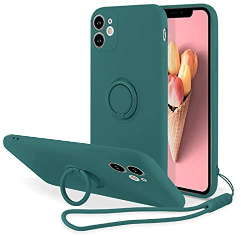 UnnFiko Kickstand Case Compatible with iPhone 12 Mini, Soft Silicone Protective Case Cover with 360°Rotatable Ring Holder (Dark Green, iPhone 12 Mini)