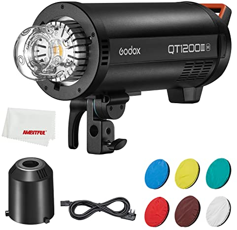 Godox QT400III QT600III QT1200III Schneller Studioblitz,Eingebautes 2,4G Wireless X System,HSS-Modus,Stabiler Farbtemperaturmodus,40W Einstelllicht,0,01-0,9s Recyclingzeit,für Studioblitz (QT1200III)