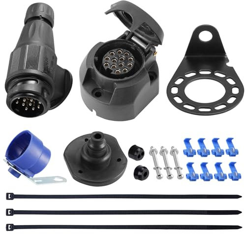 SPARKMOTO Prise Remorque 13 Broches Femelle Et Fiche Remorque 13 Broches Male,12V Prise Attelage pour Remorque 13 Broches Étanche,avec Kit Support de Montage et Joint arrière,Norme ISO11446 (SK1301D)