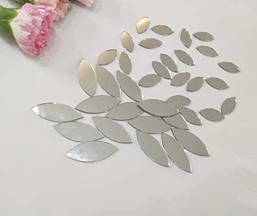 MEYA 120 Stück Glasmosaikfliesen Blütenblattblätter, Silberfarben Verspiegelt, Glas, 38 x 15 mm (large), 25 x 12 mm (small), 1,5 mm dick, Verkleben, Einlegen, Fliesen, Mosaikfliese, 120 Stück