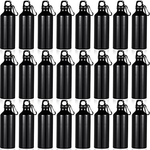 24 Stück Aluminium-Wasserflasche, 482 ml, auslaufsicher, Sportflasche, leicht, Aluminium, Fahrrad-Wasserflaschen mit Schnalle und Drehverschluss, für Fitnessstudio, Sport, Camping, Laufen (schwarz)