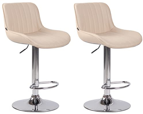 CLP 2er Set Barhocker Lentini Kunstleder Mit Fußstütze I Thekenhocker Höhenverstellbar & 360° Drehbar, Farbe:Creme, Gestell Farbe:Chrom