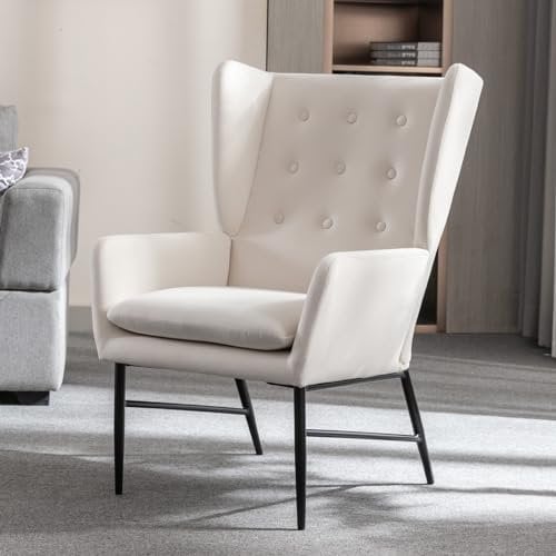 chairus Einzelsofa Loungesessel Samt Polsterstuhl mit Armlehne Gepolstert Wannenstuhl Seitenstuhl für Balkon Wohnzimmer (Beige)