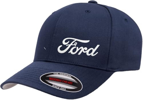 Ford Motor Co Script Logo New Side Panel Fully Embroidered Flexfit 6277 Athletic Baseball Fitted Hat Cap