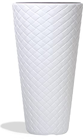 IMJ-Global Vaso per Fiori piante Tondo Matuba Slim Decorativo in Plastica Alto 78 cm da interno esterno Ø40x40 cm Tondo Bianco Design Moderno 57 Litri