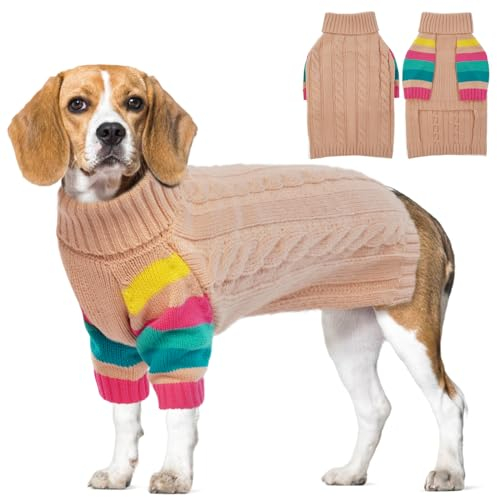 XL Hundewarmpullover, Winter-Hundepullover, gestrickter Pullover für große Hunde, elastischer Hundepullover mit Rollkragen, Winterkleidung für Hunde, Hundesweatshirt, Haustier-Pullover(Hellrosa, XL)