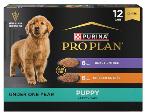 Purina Pro Plan Development Wet Puppy Food, Grain Free Chicken Entree and Grain Free Turkey Entree Variety Pack - (Pack of 12) 13 oz. Cans