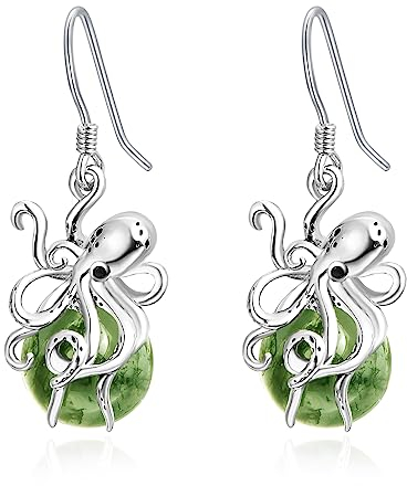 Oktopus Ohrringe Sterling Silber Natürliche Moosachat Ohrringe für Frauen Oktopus Moosachat Schmuck Geschenke für Damen