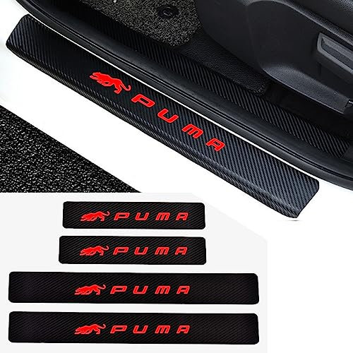RIDGOEL 4Pcs Car Door Sill Protector Carbon Fiber Car Kick Plates for Ford Puma Accessories Automobile Threshold Decorative Strips Auto Door Steps Scuff Plate Cover Red