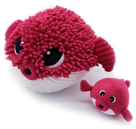 LES DÉGLINGOS • Plüschtier Gobetou der Fisch Globus Mama und Ihr Baby, Rote Beete Les Ptipotos | ultraweich | ab Geburt Mädchen und Jungen | recycelte Füllung