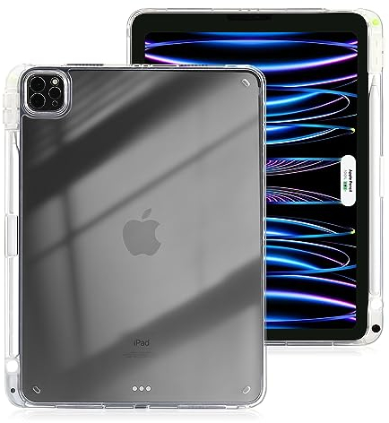 4UBonLife Custodia per iPad Pro 11 Pollici 2022/2021/2020/2018 con Portapenne, Cover Chiara Trasparente Sottile Leggero, Supporta la Ricarica di Pencil 2a Gen, Cover Posteriore Rigido Antiurto