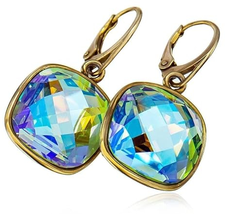 Arande Original Kristalle 24K Gold plattiert Silber Peridot Blue Aurora Ohrringe mit originalen österreichischen Kristallen - handgefertigter Schmuck