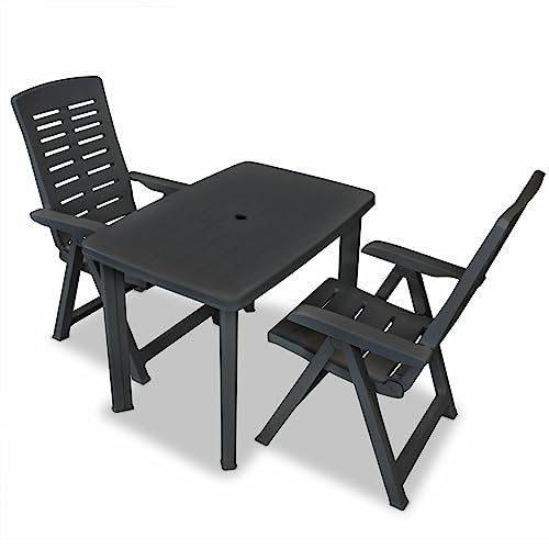 Homgoday Bistro-Set 3-teilig aus Kunststoff, Anthrazit, Gartenmöbel-Set, Tisch und Stühle für den Außenbereich, Gartenmöbel-Set