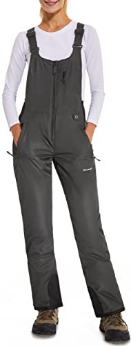 DAFENP Damen Skihose Latzhose Wasserdicht Softshellhose Overall Winter Warm Gefüttert Schneehose Snowboardhose mit Verstellbaren Hosenträgerhose HXK8668W-Grey-M