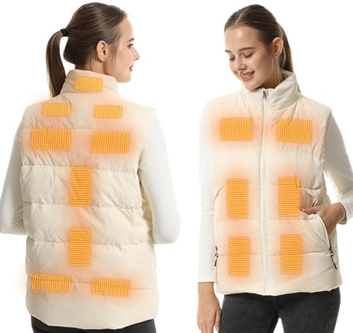 Armorget Heated Down Vest Men Women, Heated Vest with USB Plug, 3 Temperature Adjustable, 15 Heating Zones, Outdoor Heated Gilet, Vest Coat for Outdoor Leisure, Hiking, Cycling S White