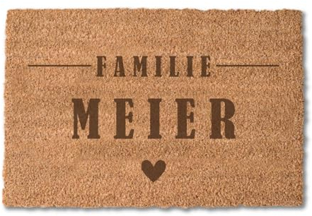 4youDesign Fußmatte Kokos 60 x 40 Personalisiert mit Namen – Motiv Familie – 100% natürliche Kokosfaser – Rückseite rutschfestes Vinyl – Matte Indoor – Kokosfußmatte für die Haustür